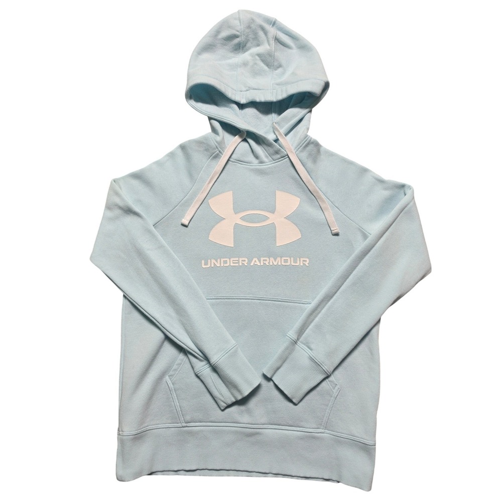 Under Armour Womens Rival Fleece Hoodie Light Blue Logo Pullover XS Loose Fit‎